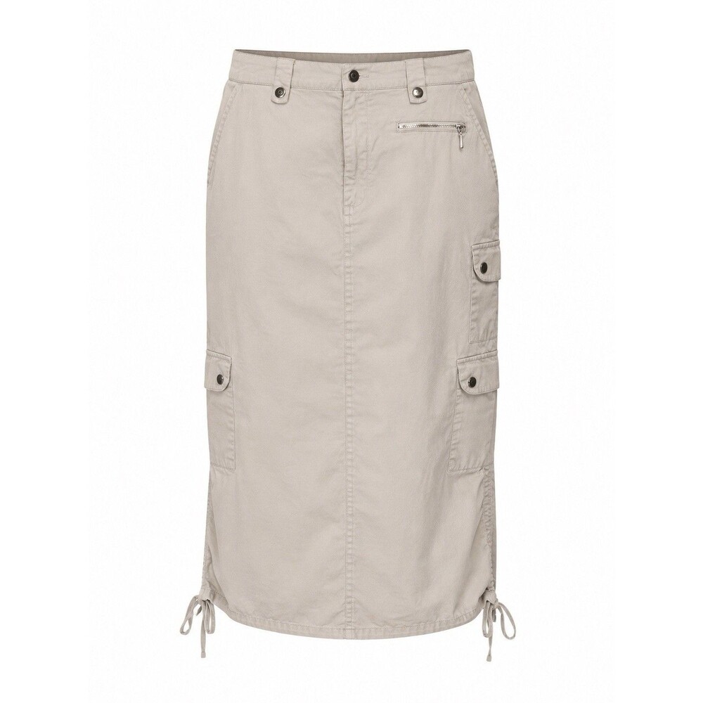 Womens Cargo Midi Skirt Beige Utility Safari Y2K Drawstring Hem Approx L - Picture 1 of 7